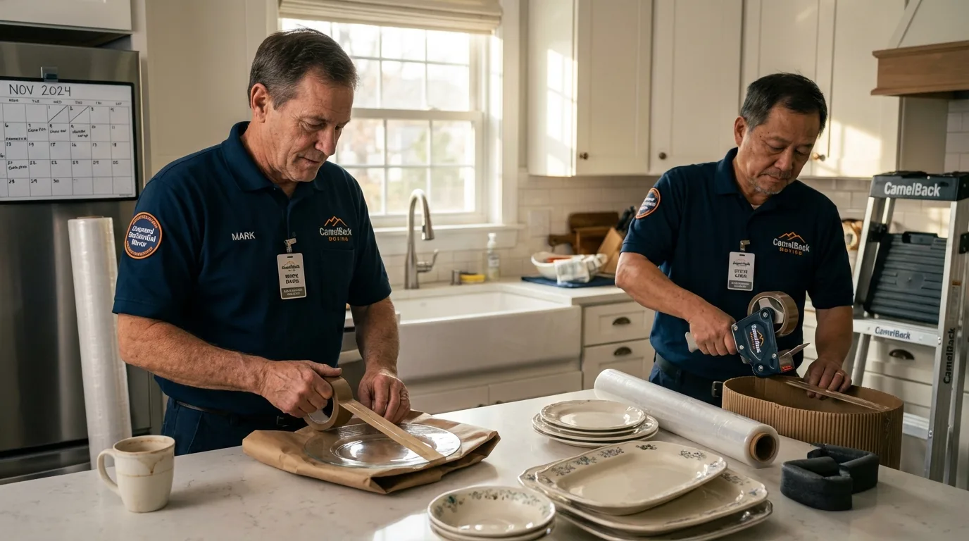 Professional crew packing kitchen dishware in Huntington, WV